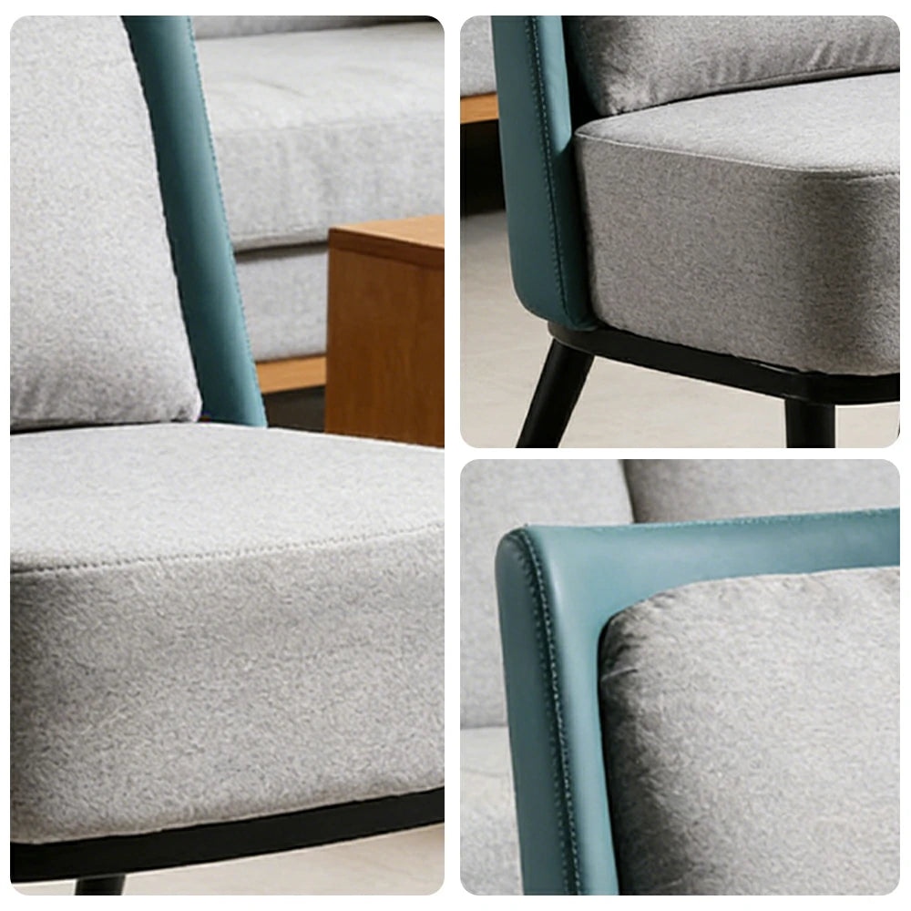LIVARA Modern Accent Lounge Chair - Soft Linen Upholstery with Contrast Backrest, Deep Cushioned Seat, Compact Statement Design - Light Grey & Teal Blue