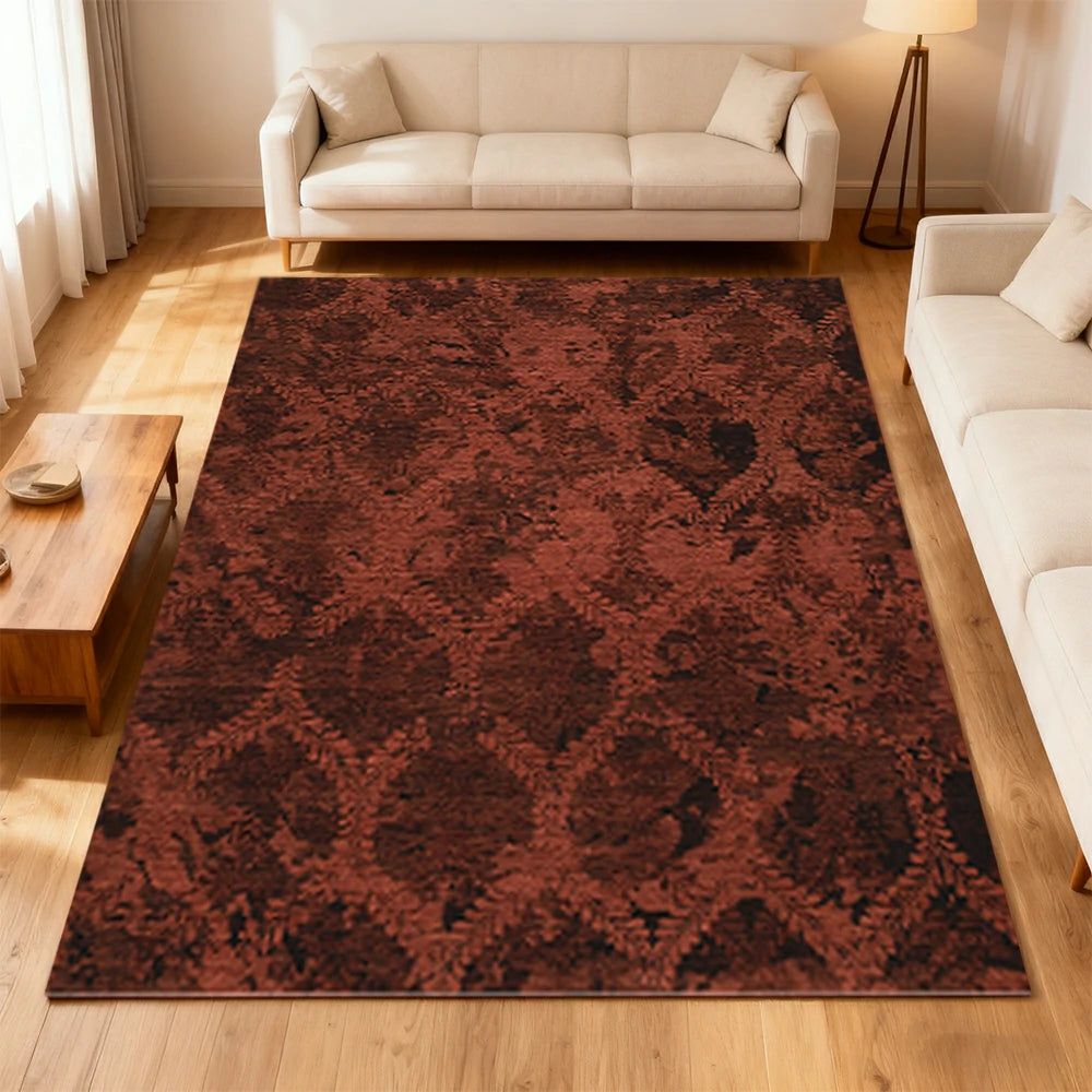 LIVARA 160/200cm Loop-Pile Rug - Non-Slip Eco Cotton-Latex Backing, Soft & Durable, Easy to Clean - Fern Wine Red