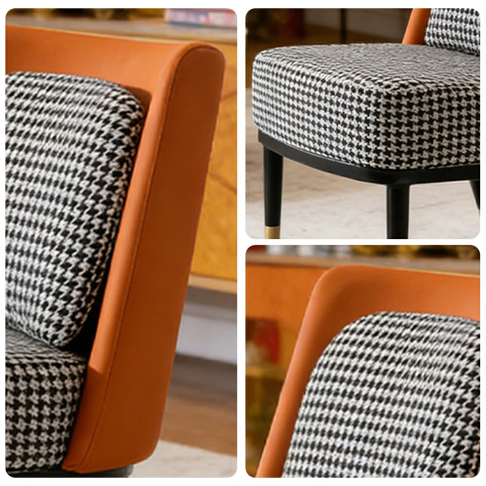 LIVARA Modern Accent Lounge Chair - Houndstooth Woven Upholstery with Contrast Backrest, Deep Cushioned Seat, Compact Statement Design - Houndstooth & Orange