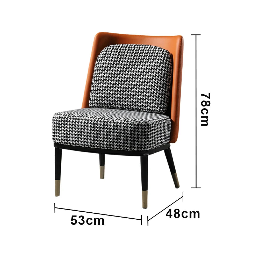 LIVARA Modern Accent Lounge Chair - Houndstooth Woven Upholstery with Contrast Backrest, Deep Cushioned Seat, Compact Statement Design - Houndstooth & Orange