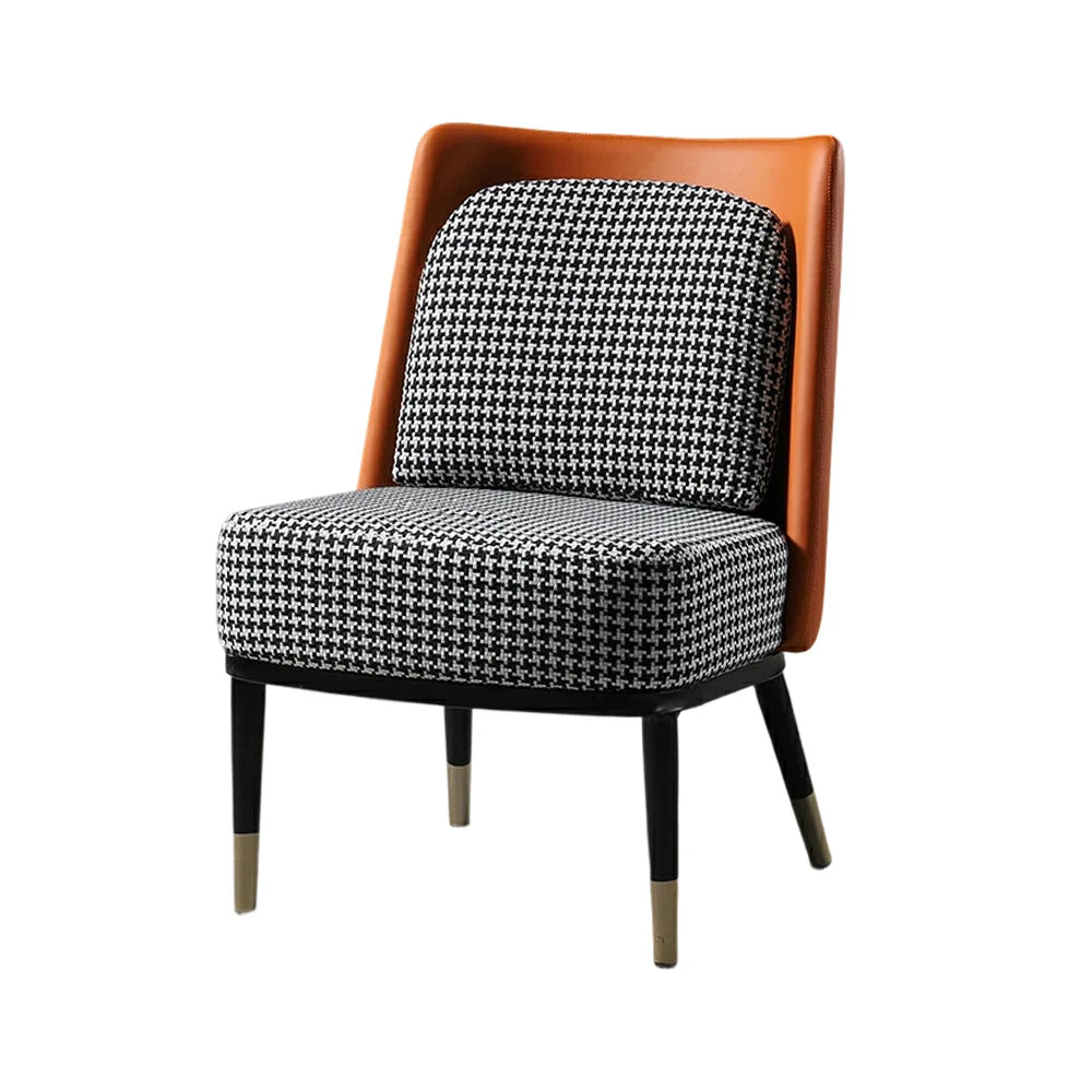 LIVARA Modern Accent Lounge Chair - Houndstooth Woven Upholstery with Contrast Backrest, Deep Cushioned Seat, Compact Statement Design - Houndstooth & Orange