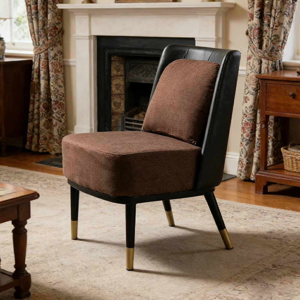 LIVARA Modern Accent Lounge Chair - Fine Linen Upholstery with Contrast Backrest, Deep Cushioned Seat, Compact Statement Design - Brown Linen & Dark Grey