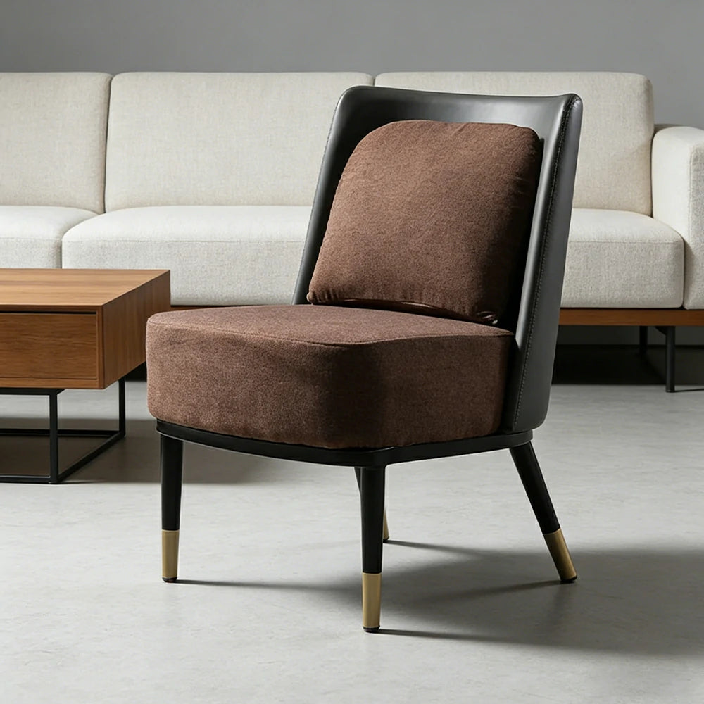 LIVARA Modern Accent Lounge Chair - Fine Linen Upholstery with Contrast Backrest, Deep Cushioned Seat, Compact Statement Design - Brown Linen & Dark Grey