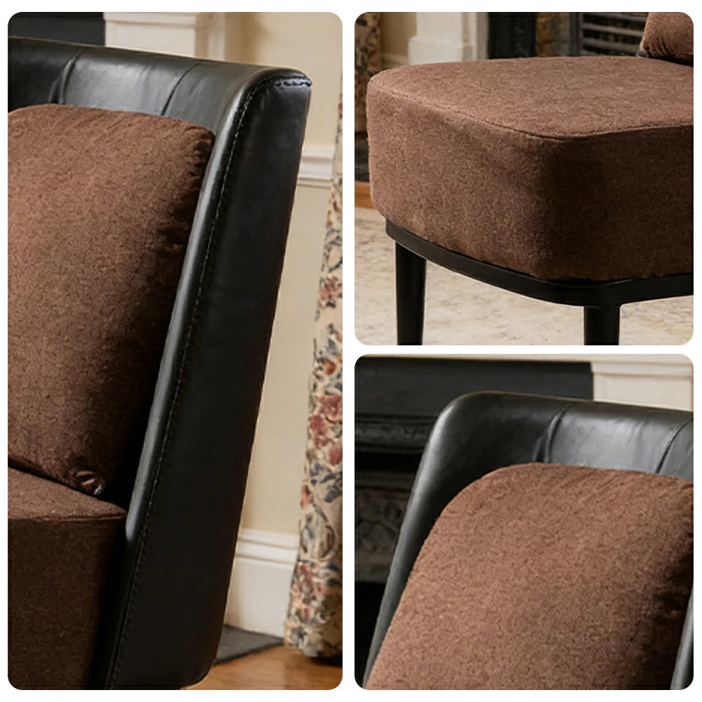 LIVARA Modern Accent Lounge Chair - Fine Linen Upholstery with Contrast Backrest, Deep Cushioned Seat, Compact Statement Design - Brown Linen & Dark Grey