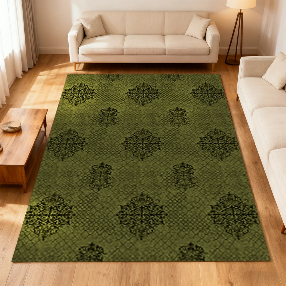LIVARA 160/200cm Loop-Pile Rug - Non-Slip Eco Cotton-Latex Backing, Soft & Durable, Easy to Clean - Retro Dark Sage