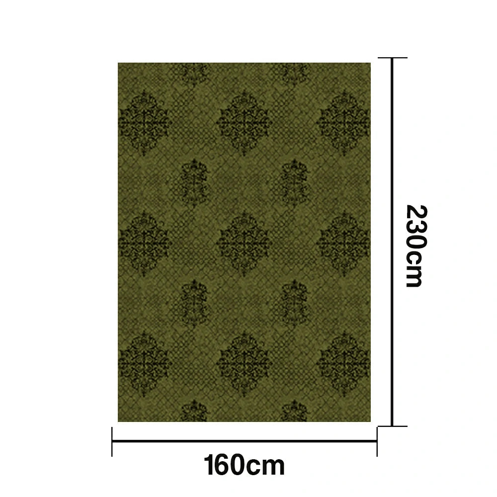 LIVARA 160/200cm Loop-Pile Rug - Non-Slip Eco Cotton-Latex Backing, Soft & Durable, Easy to Clean - Retro Dark Sage
