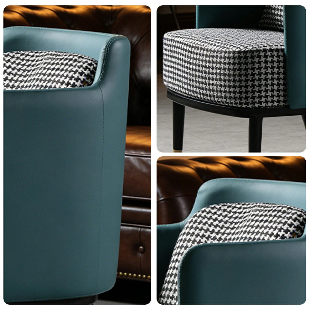 LIVARA Modern Accent Lounge Chair with Armrests - Houndstooth Woven Upholstery with Contrast Backrest, Deep Cushioned Seat, Compact Statement Design - Houndstooth & Teal Blue