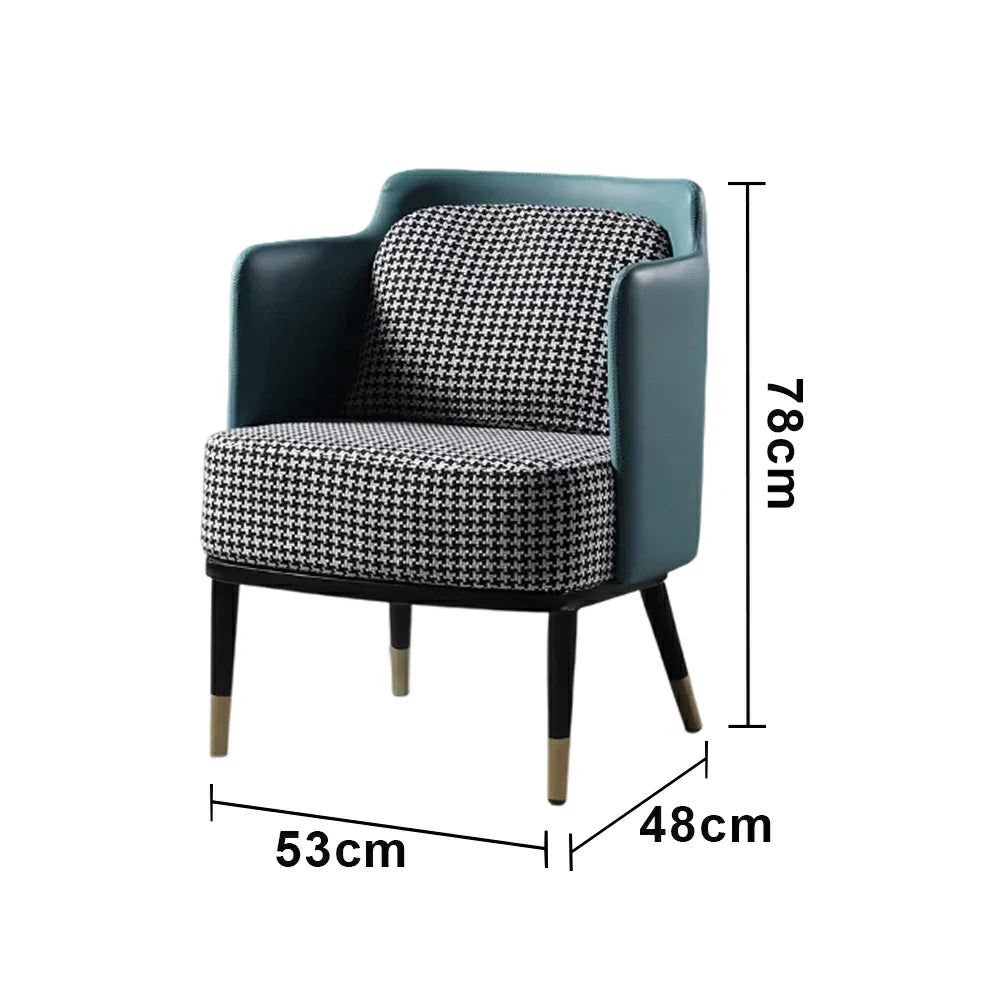 LIVARA Modern Accent Lounge Chair with Armrests - Houndstooth Woven Upholstery with Contrast Backrest, Deep Cushioned Seat, Compact Statement Design - Houndstooth & Teal Blue