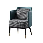 LIVARA Modern Accent Lounge Chair with Armrests - Houndstooth Woven Upholstery with Contrast Backrest, Deep Cushioned Seat, Compact Statement Design - Houndstooth & Teal Blue