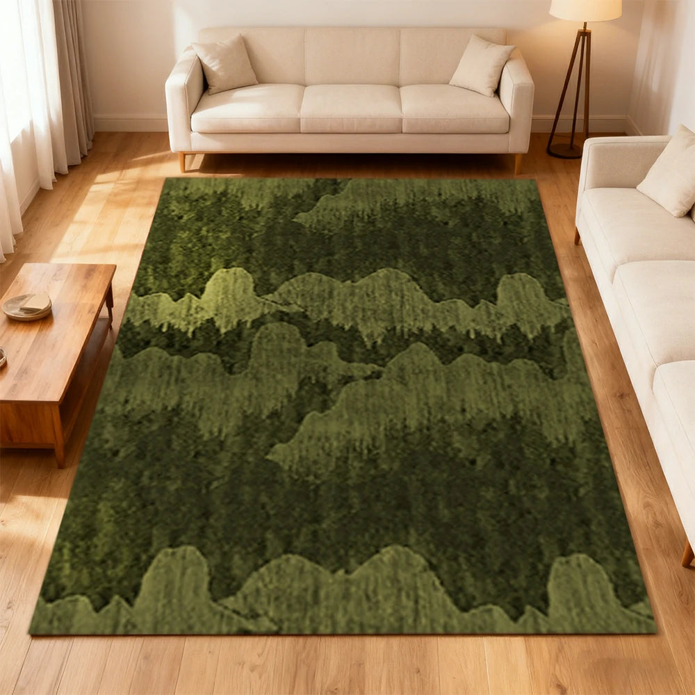 LIVARA 160/200cm Nature-Wave Loop-Pile Rug - Non-Slip Eco Cotton-Latex Backing, Soft & Durable, Easy to Clean - Forest Green