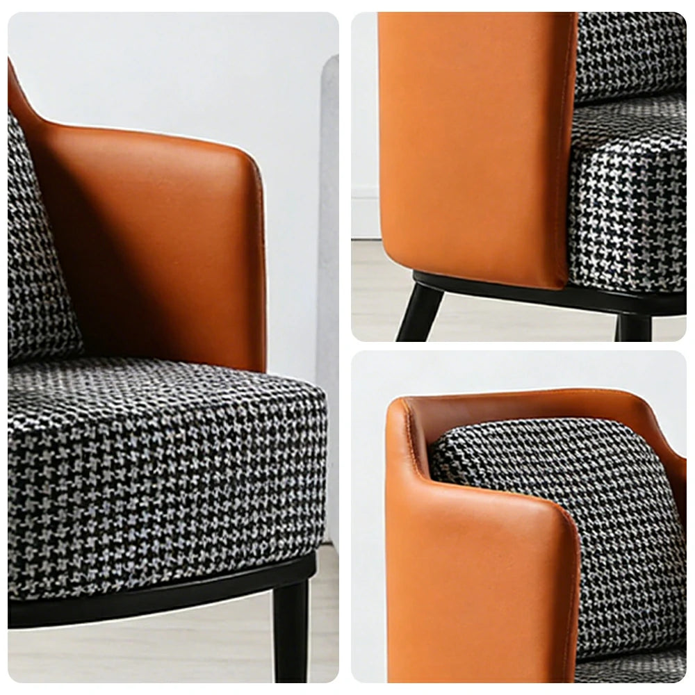 LIVARA Modern Accent Lounge Chair with Armrests - Houndstooth Woven Upholstery with Contrast Backrest, Deep Cushioned Seat, Compact Statement Design - Orange