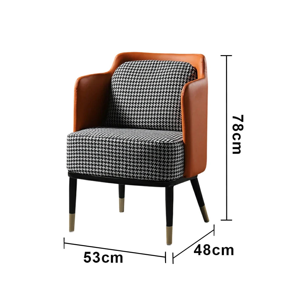 LIVARA Modern Accent Lounge Chair with Armrests - Houndstooth Woven Upholstery with Contrast Backrest, Deep Cushioned Seat, Compact Statement Design - Orange