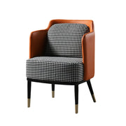 LIVARA Modern Accent Lounge Chair with Armrests - Houndstooth Woven Upholstery with Contrast Backrest, Deep Cushioned Seat, Compact Statement Design - Orange