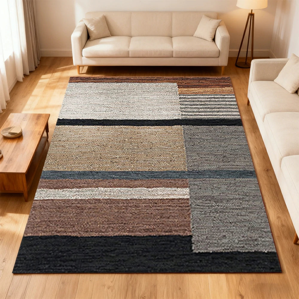 LIVARA 160/200cm Modern Multi-Tone Loop-Pile Rug - Non-Slip Eco Cotton-Latex Backing, Soft & Durable, Easy to Clean - Mosaic Tan/Grey
