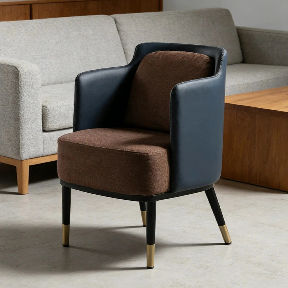LIVARA Modern Accent Lounge Chair with Armrests - Houndstooth Woven Upholstery with Contrast Backrest, Deep Cushioned Seat, Compact Statement Design - Brown
