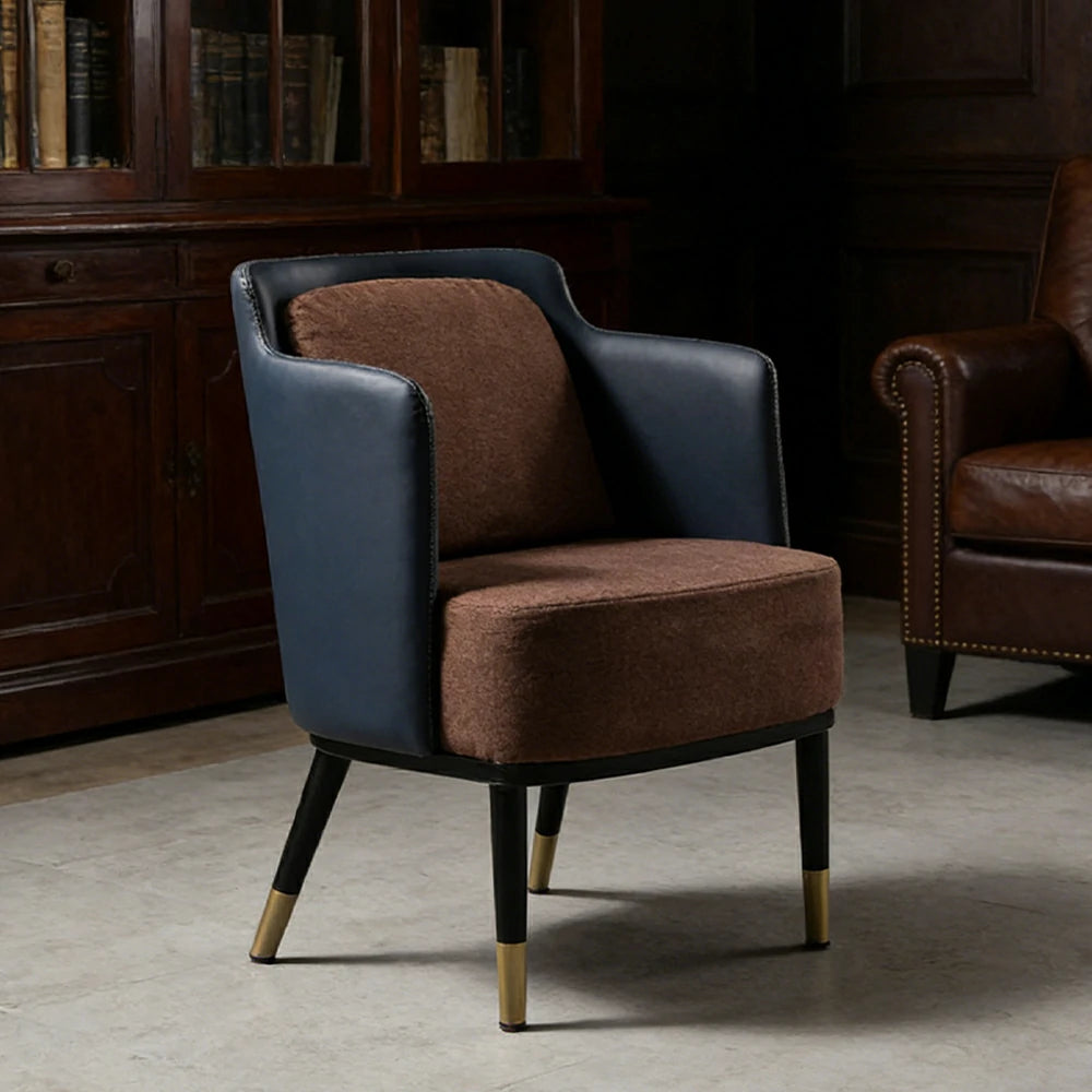 LIVARA Modern Accent Lounge Chair with Armrests - Houndstooth Woven Upholstery with Contrast Backrest, Deep Cushioned Seat, Compact Statement Design - Brown