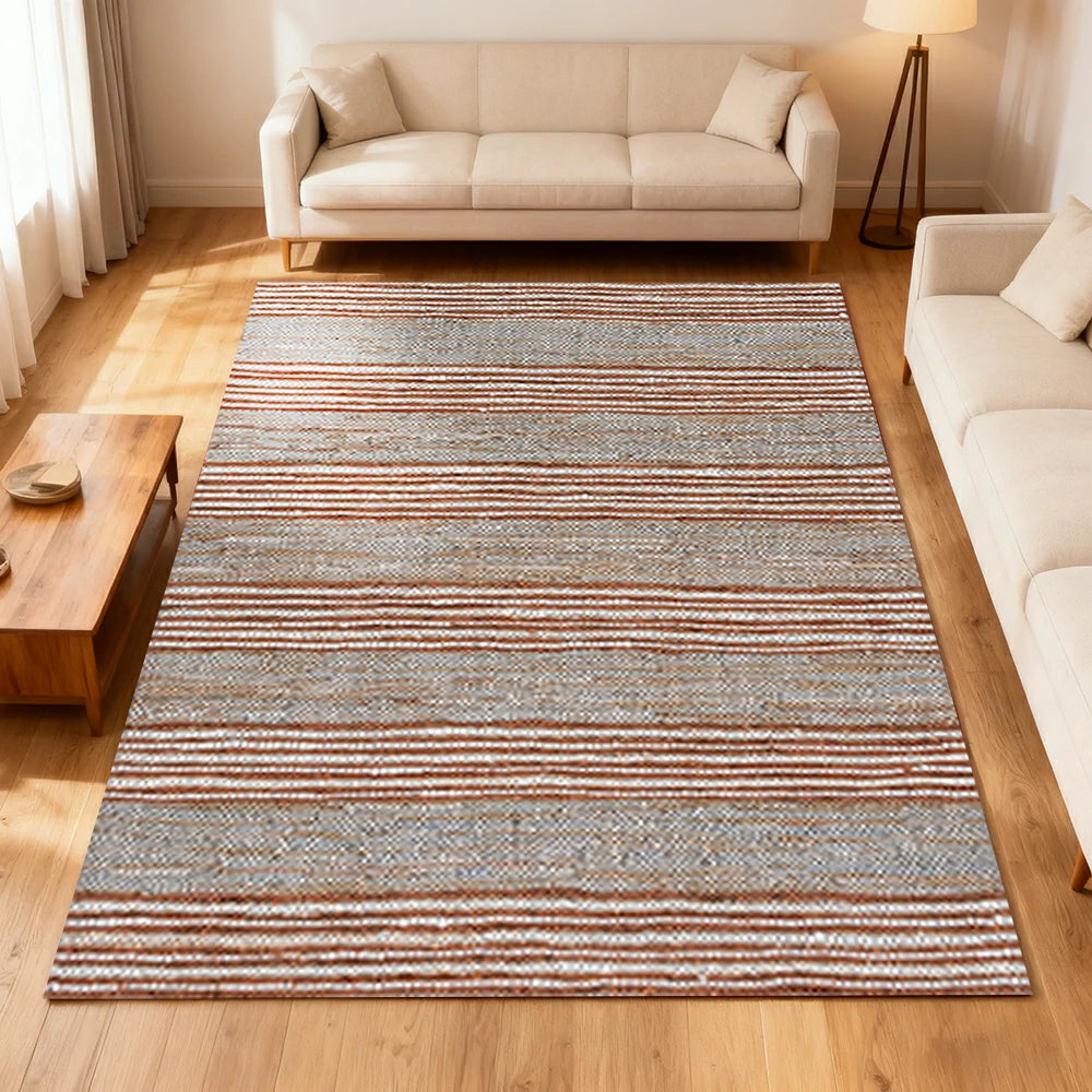 LIVARA 160/200cm Stripe-Texture Loop-Pile Rug - Non-Slip Eco Cotton-Latex Backing, Soft & Durable, Easy to Clean - Terra Grey Mix