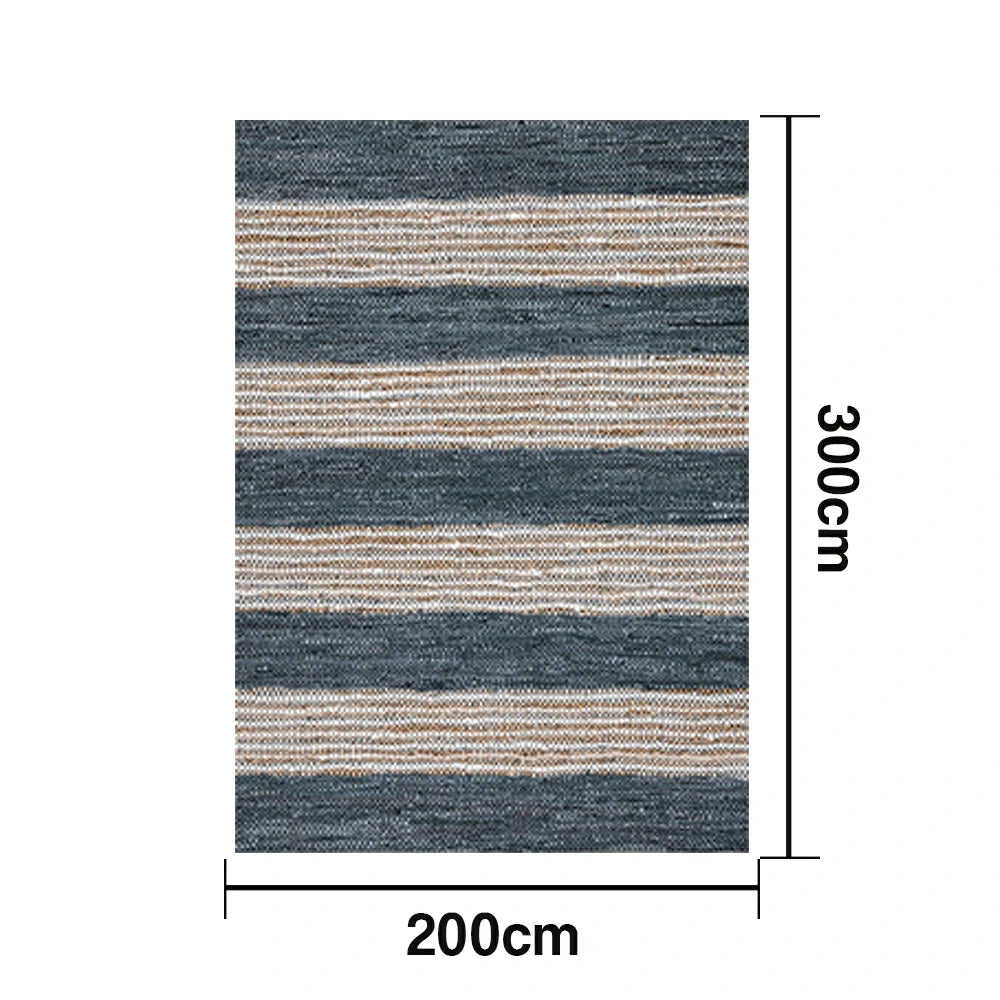 LIVARA 160/200cm Blue-Grey Stripe Loop-Pile Rug - Non-Slip Eco Cotton-Latex Backing, Soft & Durable, Easy to Clean - Coastal Sand Blue