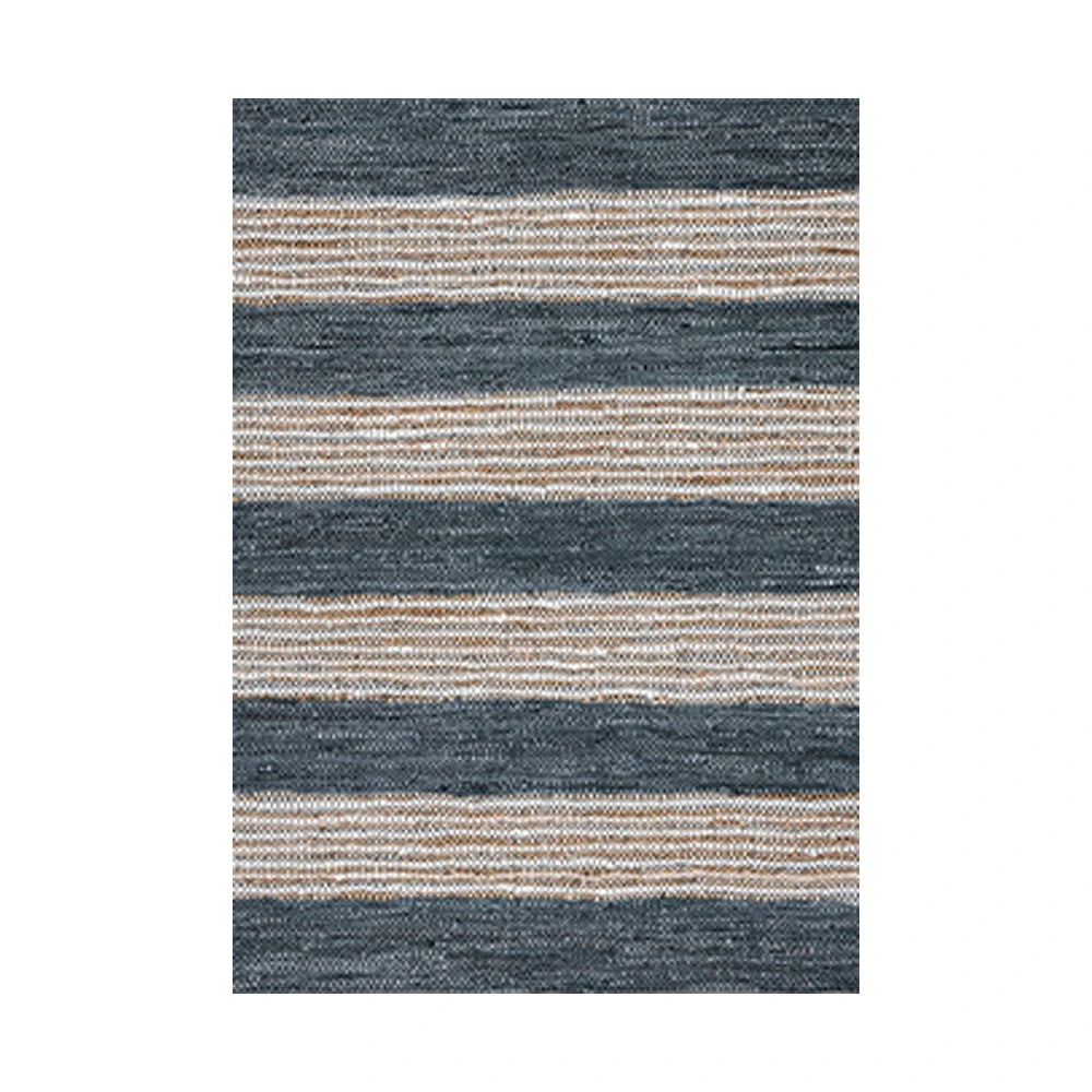 LIVARA 160/200cm Blue-Grey Stripe Loop-Pile Rug - Non-Slip Eco Cotton-Latex Backing, Soft & Durable, Easy to Clean - Coastal Sand Blue