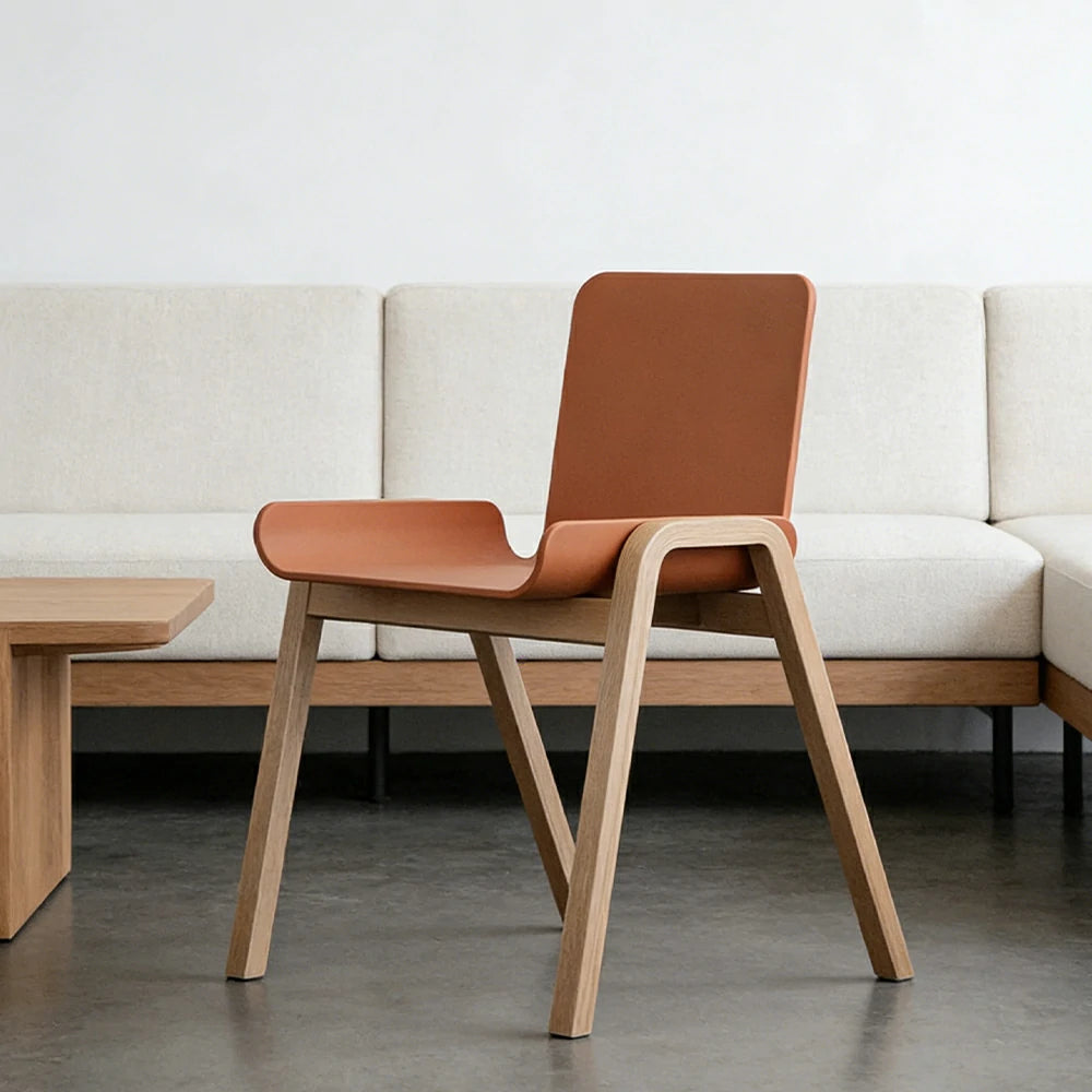 LIVARA Modern Meeting Chair - Ergonomic PP Plastic Seat with Solid Bentwood Legs, Lightweight Minimalist Design for Office & Dining Use - Orange & Natural Wood