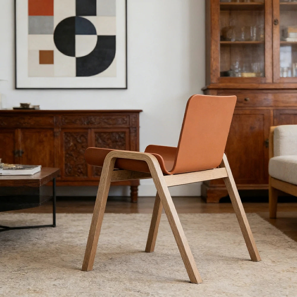 LIVARA Modern Meeting Chair - Ergonomic PP Plastic Seat with Solid Bentwood Legs, Lightweight Minimalist Design for Office & Dining Use - Orange & Natural Wood