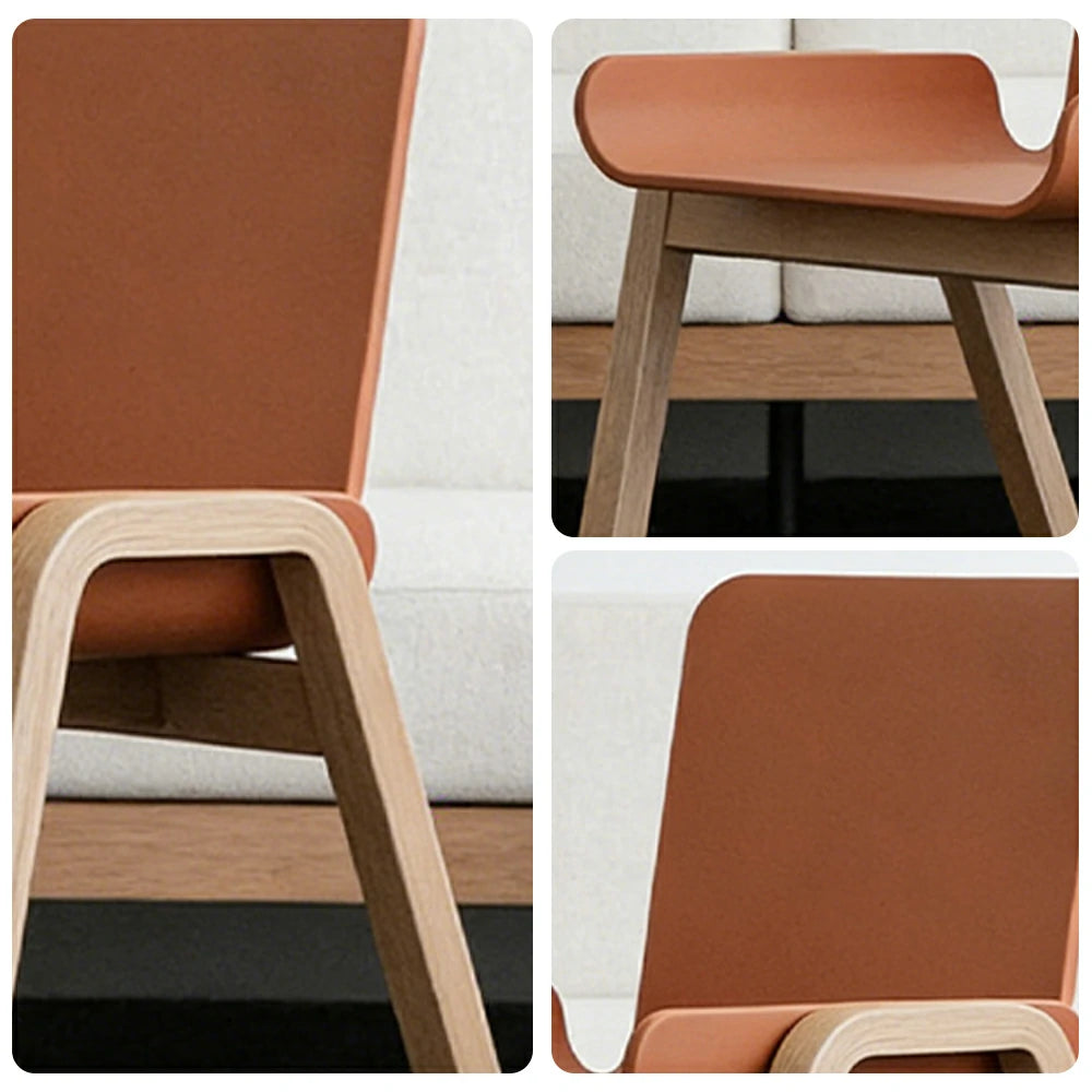 LIVARA Modern Meeting Chair - Ergonomic PP Plastic Seat with Solid Bentwood Legs, Lightweight Minimalist Design for Office & Dining Use - Orange & Natural Wood