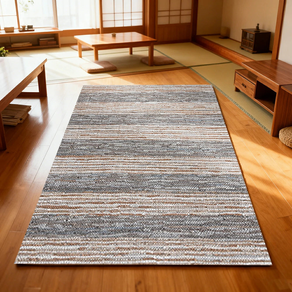 LIVARA 160/200cm Grey-Blend Stripe Loop-Pile Rug - Non-Slip Eco Cotton-Latex Backing, Soft & Durable, Easy to Clean - Natural Grey Mix