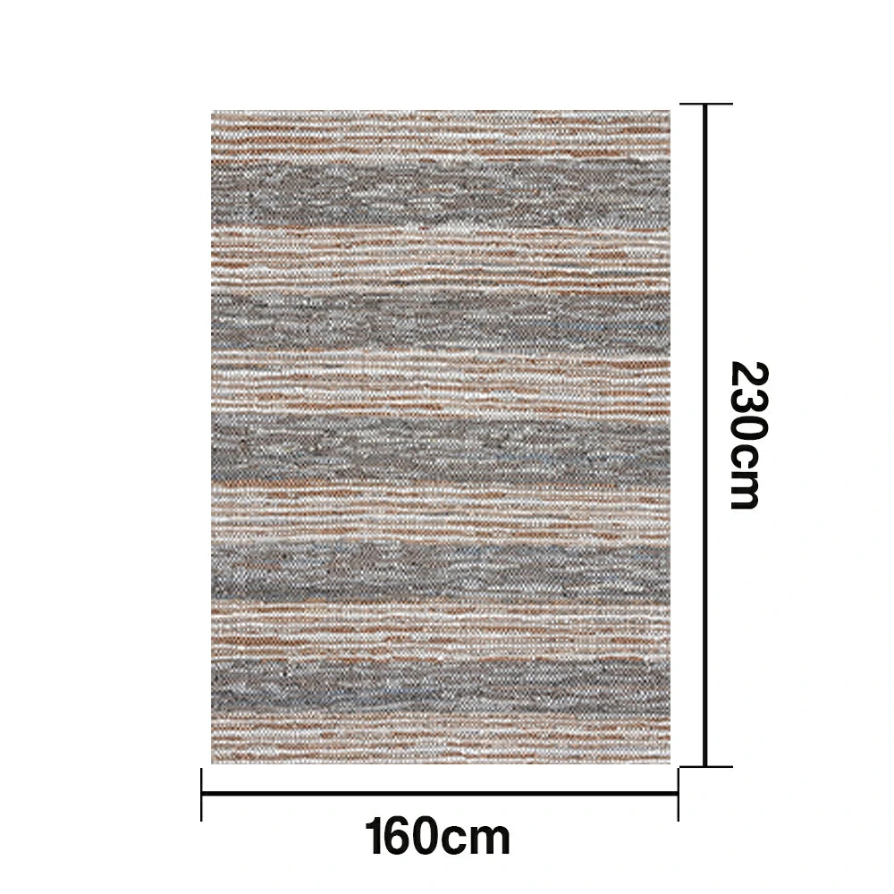 LIVARA 160/200cm Grey-Blend Stripe Loop-Pile Rug - Non-Slip Eco Cotton-Latex Backing, Soft & Durable, Easy to Clean - Natural Grey Mix