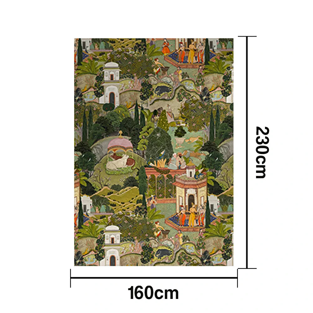 LIVARA 160/200cm Vintage Palace-Art Loop-Pile Rug - Non-Slip Eco Cotton-Latex Backing, Soft & Durable, Easy to Clean - Garden Tapestry Print