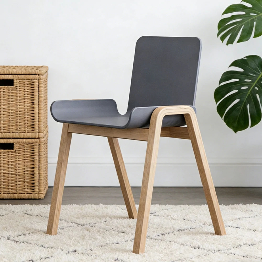 LIVARA Modern Meeting Chair - Ergonomic PP Plastic Seat with Solid Bentwood Legs, Lightweight Minimalist Design for Office & Dining Use - Grey