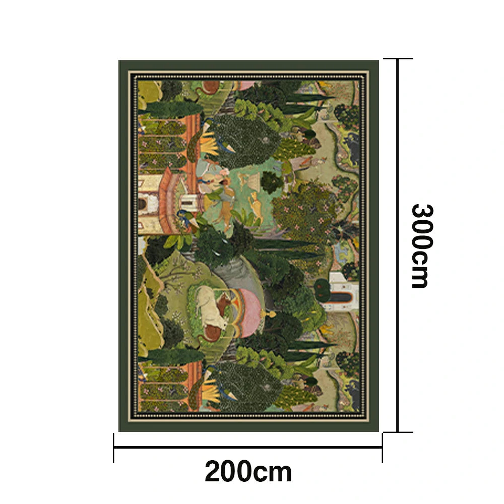 LIVARA 160/200cm Vintage Border Palace-Art Loop-Pile Rug - Non-Slip Eco Cotton-Latex Backing, Soft & Durable, Easy to Clean - Classic Garden Green