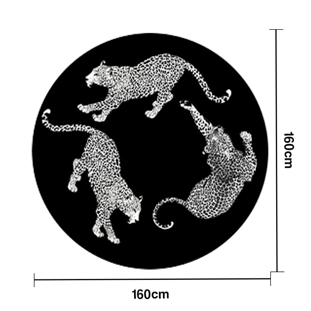 LIVARA 160/200cm Round Leopard-Print Loop-Pile Rug - Non-Slip Eco Cotton-Latex Backing, Soft & Durable, Easy to Clean - Black