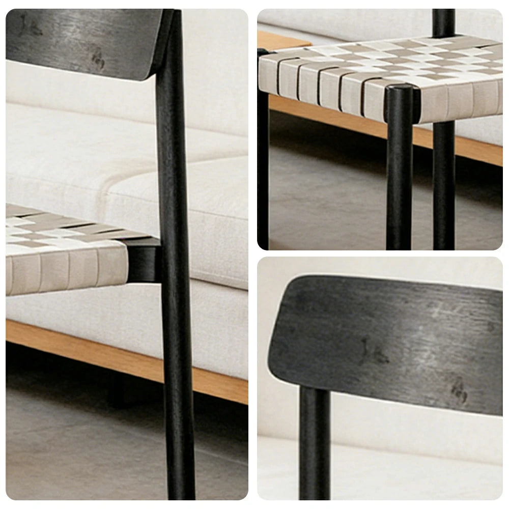 LIVARA Modern Wooden Dining Chair - Solid Ash Wood Frame with Woven Nylon Seat, Breathable Comfort, Minimalist Timeless Design - Black Ash & Khaki Weave