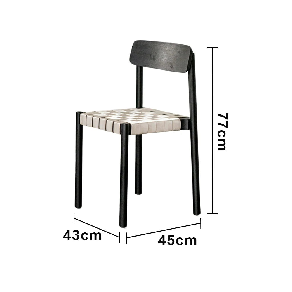 LIVARA Modern Wooden Dining Chair - Solid Ash Wood Frame with Woven Nylon Seat, Breathable Comfort, Minimalist Timeless Design - Black Ash & Khaki Weave