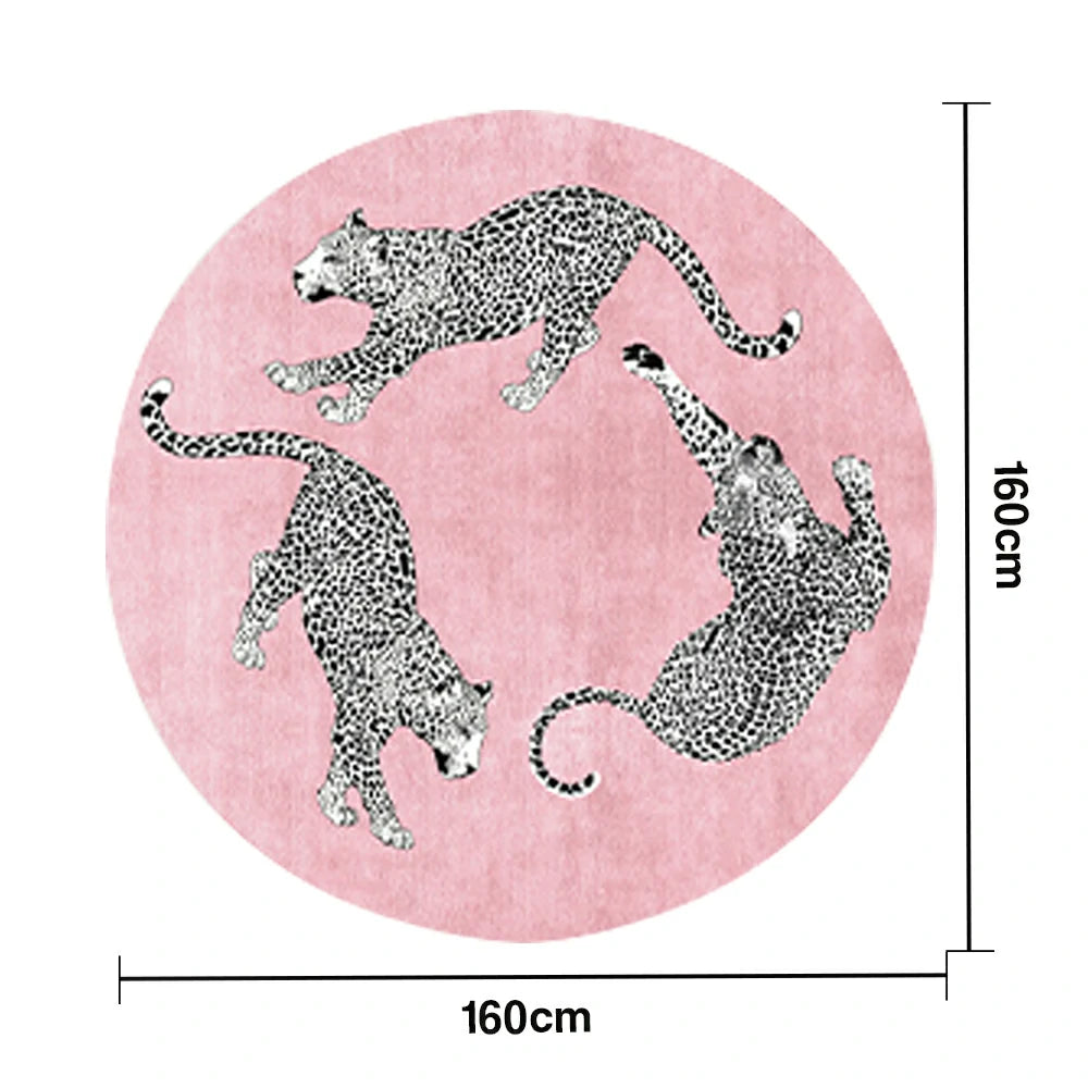 LIVARA 160/200cm Round Leopard-Print Loop-Pile Rug - Non-Slip Eco Cotton-Latex Backing, Soft & Durable, Easy to Clean - Pink