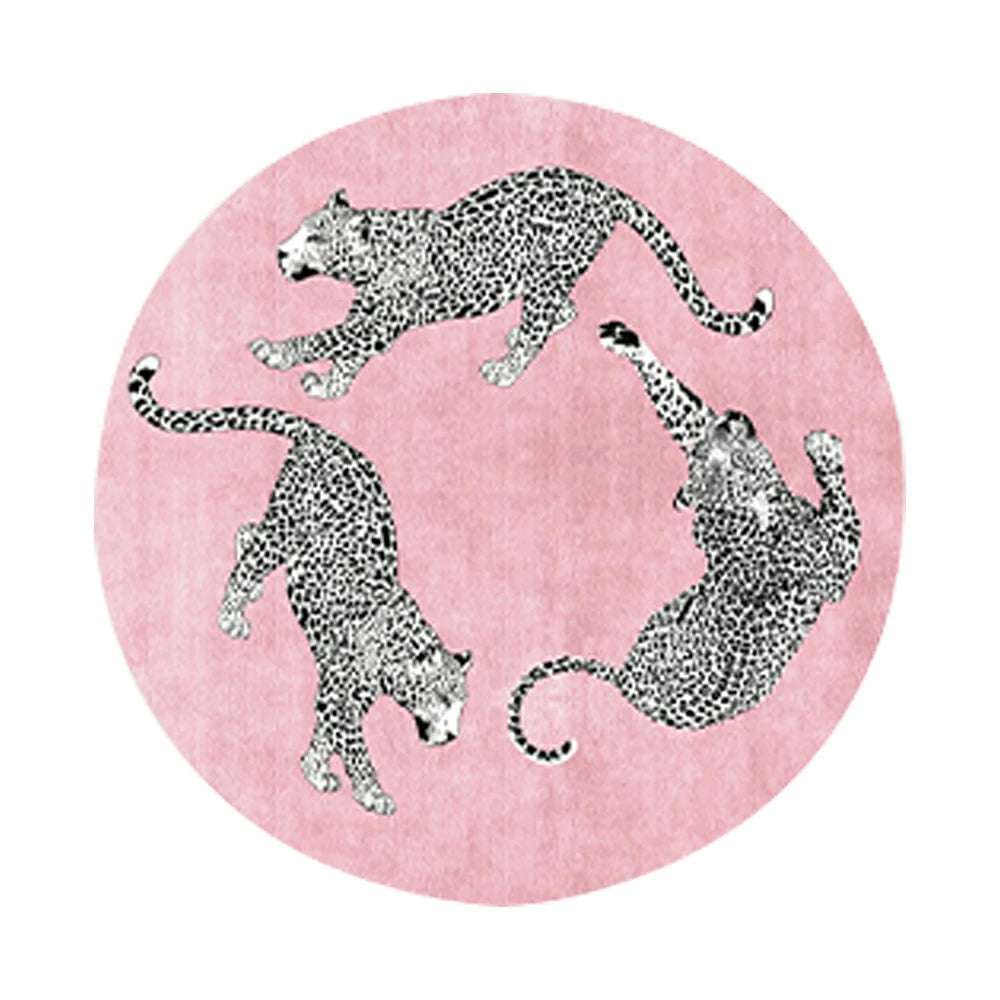 LIVARA 160/200cm Round Leopard-Print Loop-Pile Rug - Non-Slip Eco Cotton-Latex Backing, Soft & Durable, Easy to Clean - Pink