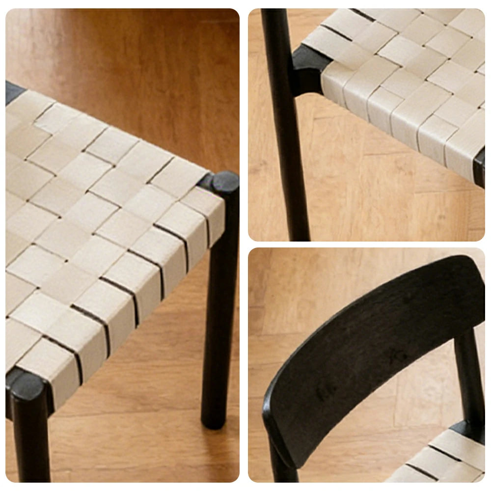 LIVARA Modern Wooden Dining Chair - Solid Ash Wood Frame with Woven Nylon Seat, Breathable Comfort, Minimalist Timeless Design - Black Ash & Beige Weave
