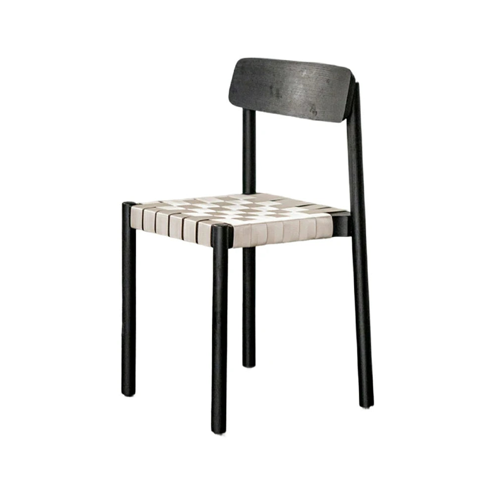 LIVARA Modern Wooden Dining Chair - Solid Ash Wood Frame with Woven Nylon Seat, Breathable Comfort, Minimalist Timeless Design - Black Ash & Beige Weave