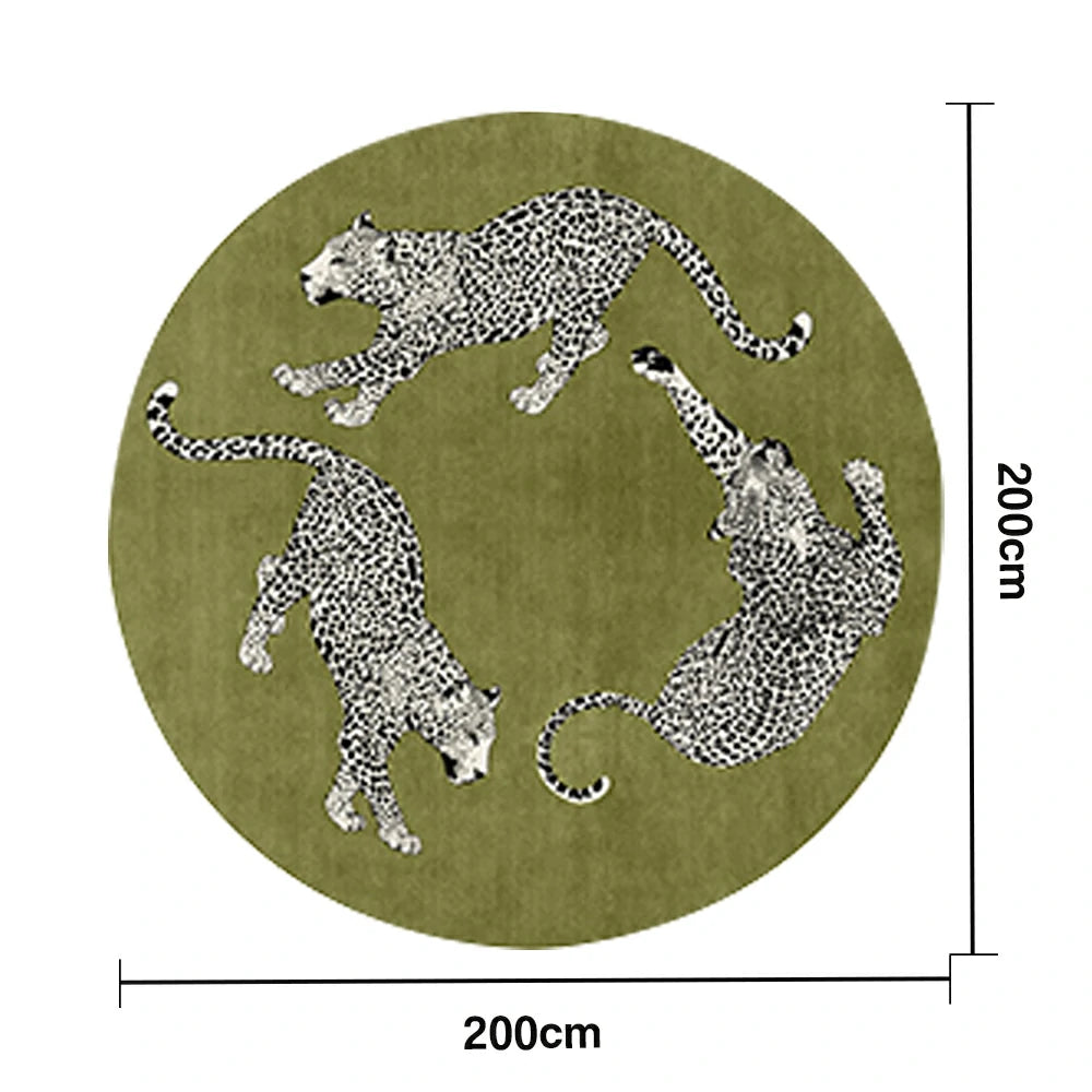 LIVARA 160/200cm Round Leopard-Print Loop-Pile Rug - Non-Slip Eco Cotton-Latex Backing, Soft & Durable, Easy to Clean - Green