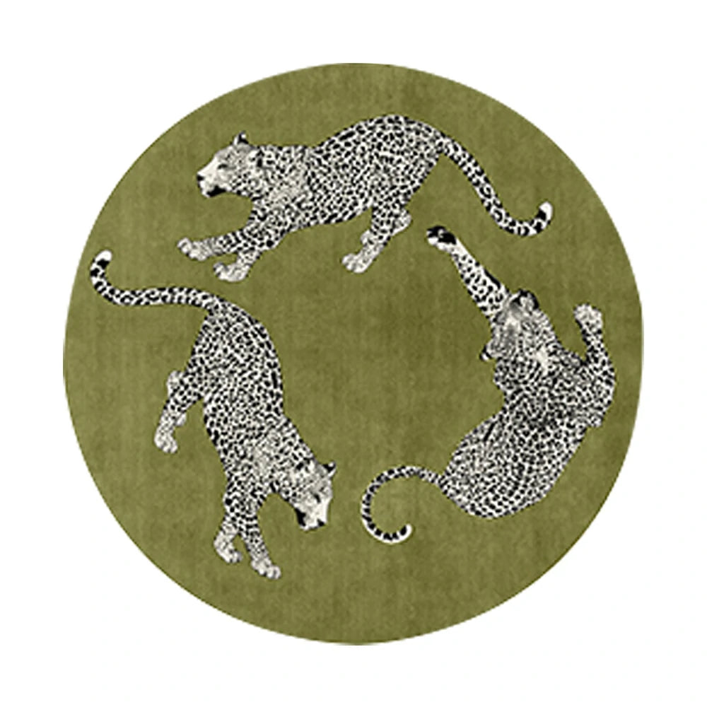 LIVARA 160/200cm Round Leopard-Print Loop-Pile Rug - Non-Slip Eco Cotton-Latex Backing, Soft & Durable, Easy to Clean - Green