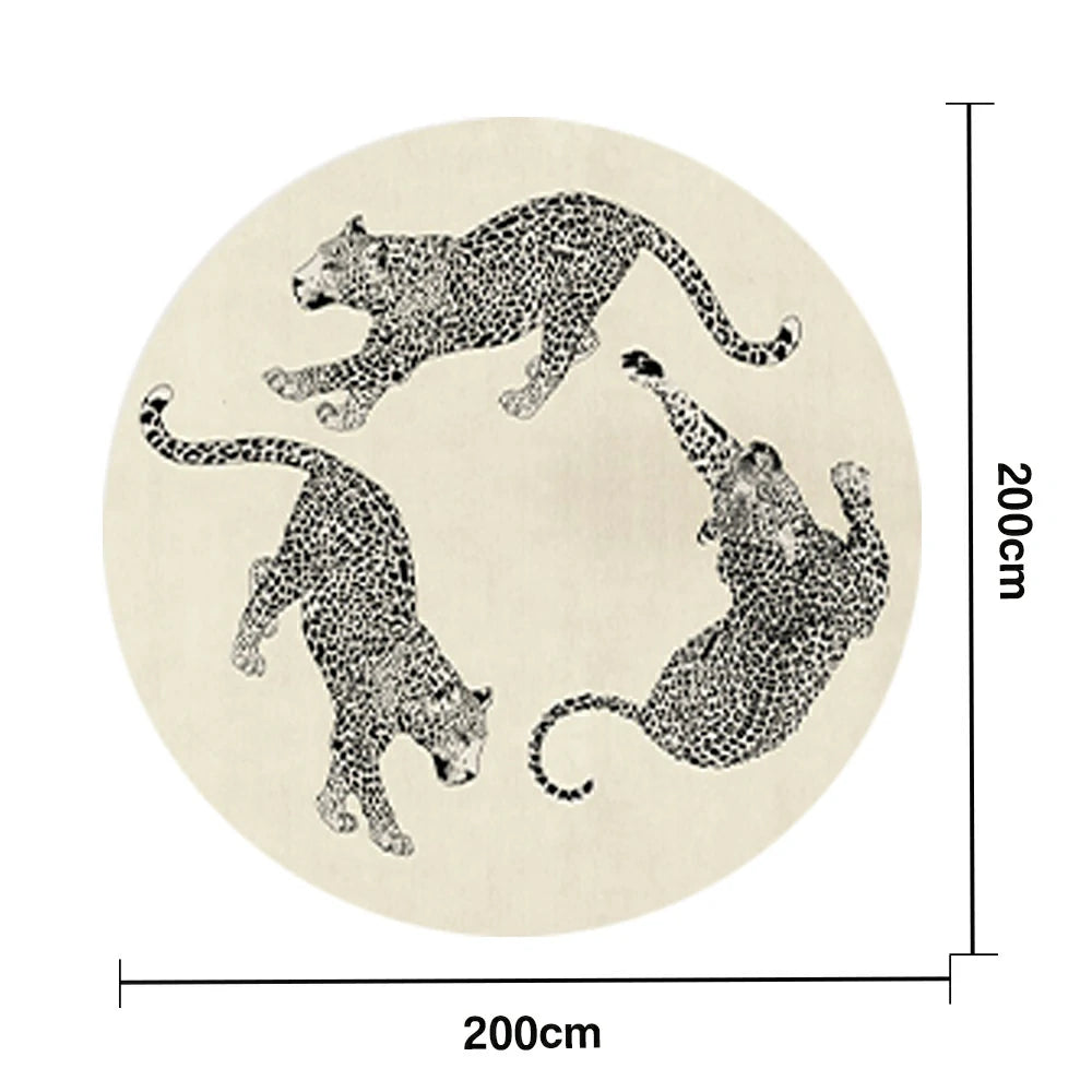 LIVARA 160/200cm Round Leopard-Print Loop-Pile Rug - Non-Slip Eco Cotton-Latex Backing, Soft & Durable, Easy to Clean - Beige