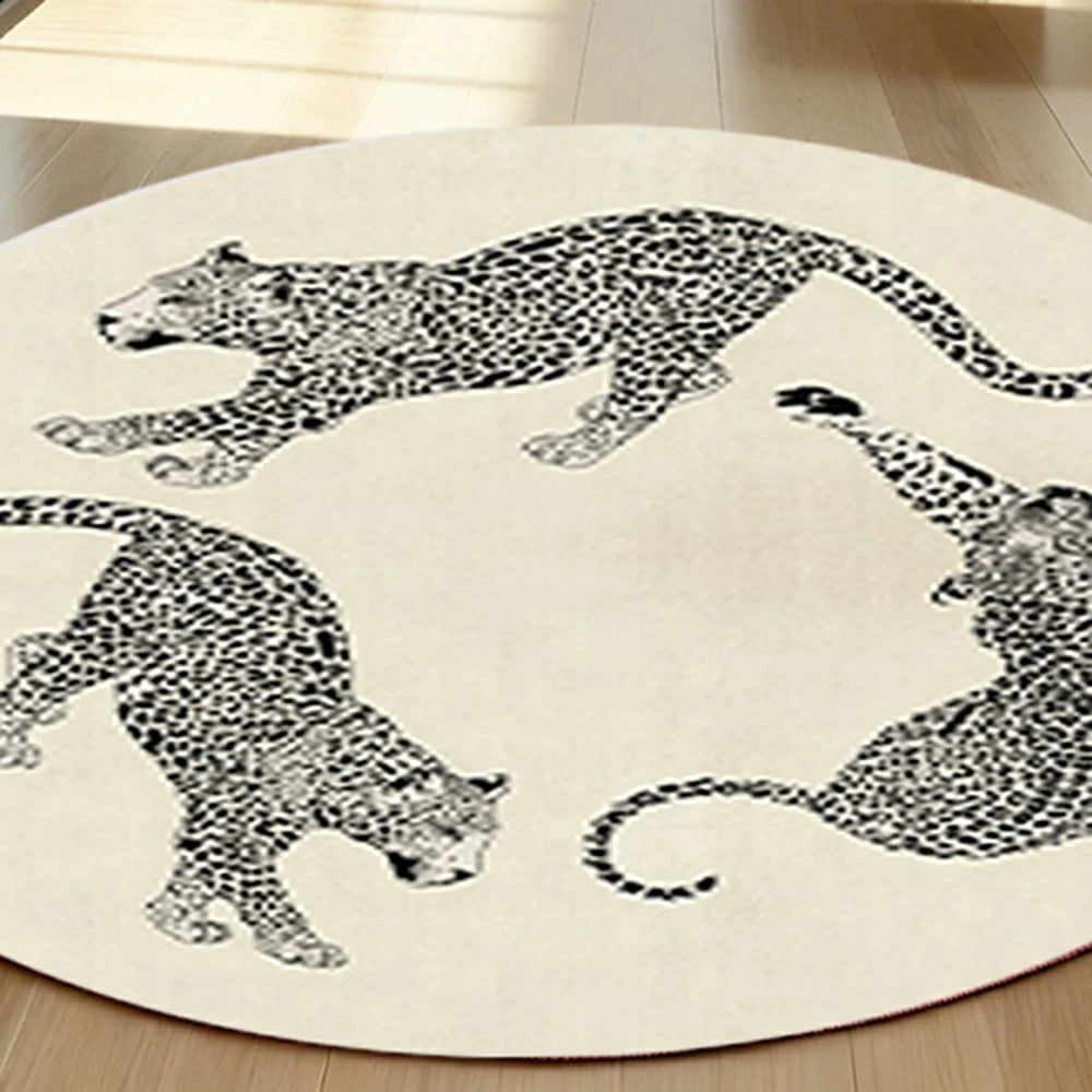 LIVARA 160/200cm Round Leopard-Print Loop-Pile Rug - Non-Slip Eco Cotton-Latex Backing, Soft & Durable, Easy to Clean - Beige