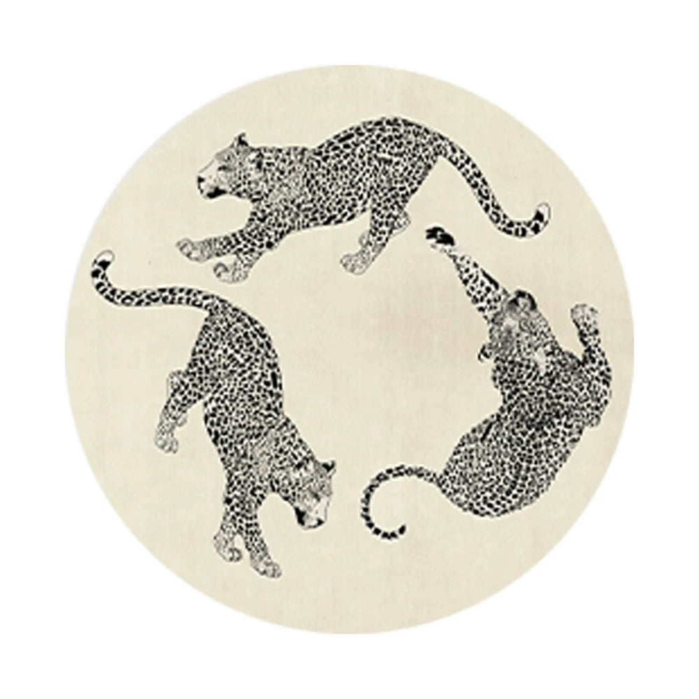 LIVARA 160/200cm Round Leopard-Print Loop-Pile Rug - Non-Slip Eco Cotton-Latex Backing, Soft & Durable, Easy to Clean - Beige