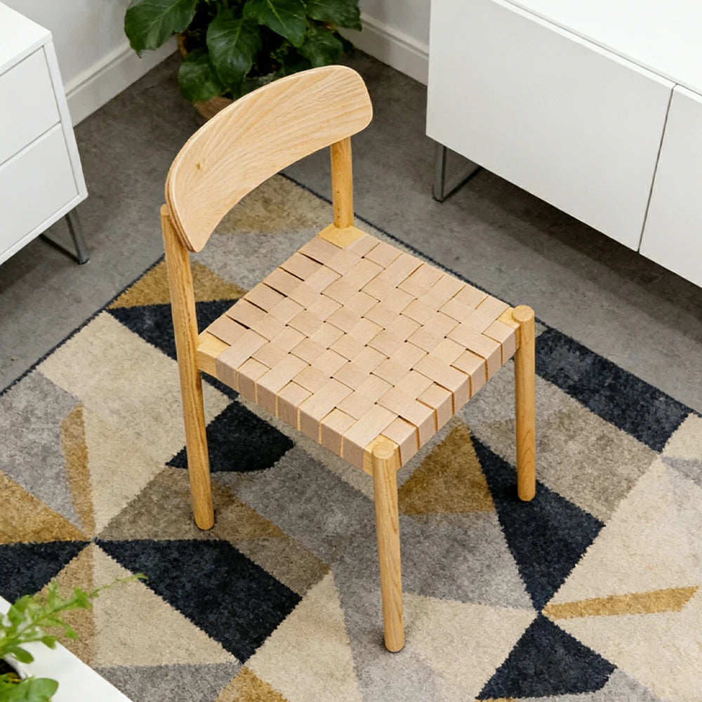 LIVARA Modern Wooden Dining Chair - Solid Ash Wood Frame with Woven Nylon Seat, Breathable Comfort, Minimalist Timeless Design - Natural Ash & Beige Weave