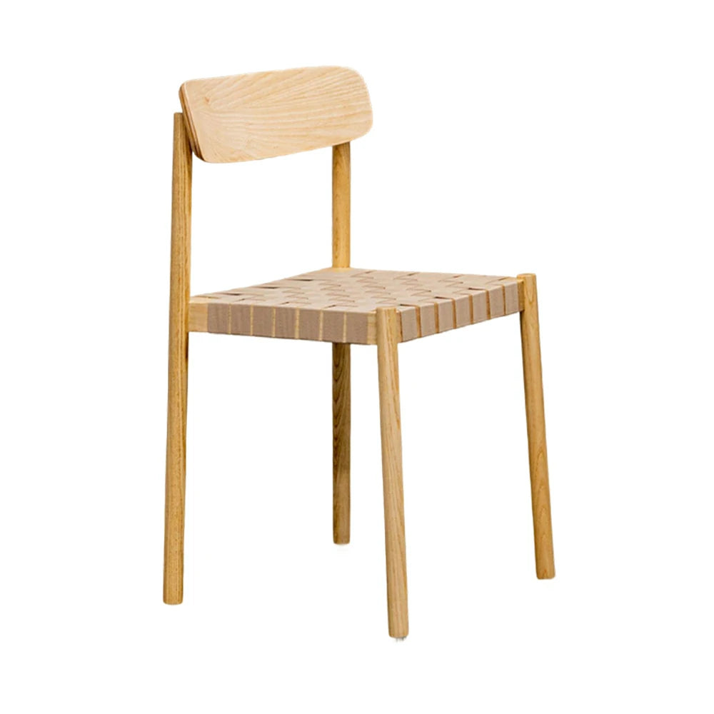 LIVARA Modern Wooden Dining Chair - Solid Ash Wood Frame with Woven Nylon Seat, Breathable Comfort, Minimalist Timeless Design - Natural Ash & Beige Weave
