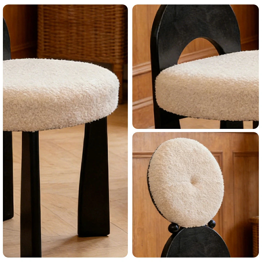 LIVARA Modern Accent Chair A Style - Rubber Wood Frame with Teddy Fabric Upholstery, Sculptural Backrest Design, Comfortable 46cm Seat Height - Ivory & Black