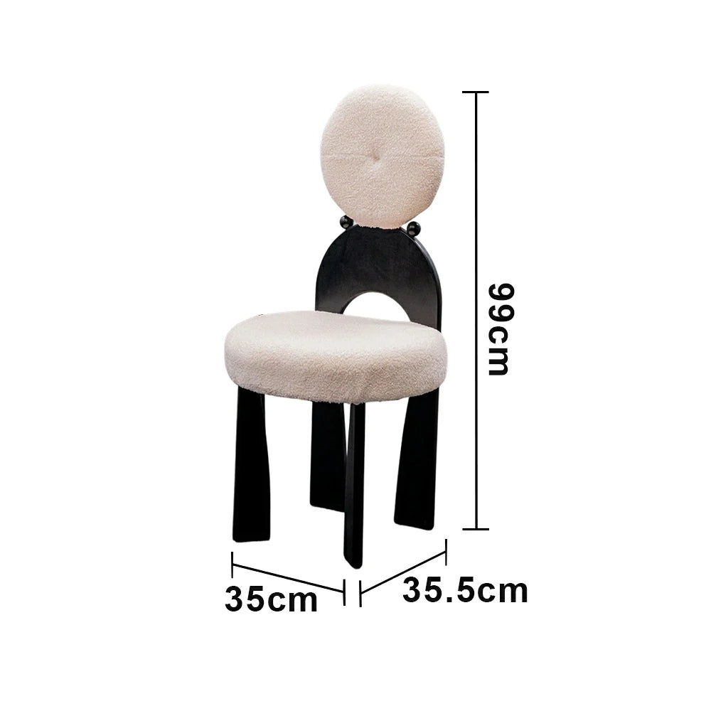LIVARA Modern Accent Chair A Style - Rubber Wood Frame with Teddy Fabric Upholstery, Sculptural Backrest Design, Comfortable 46cm Seat Height - Ivory & Black