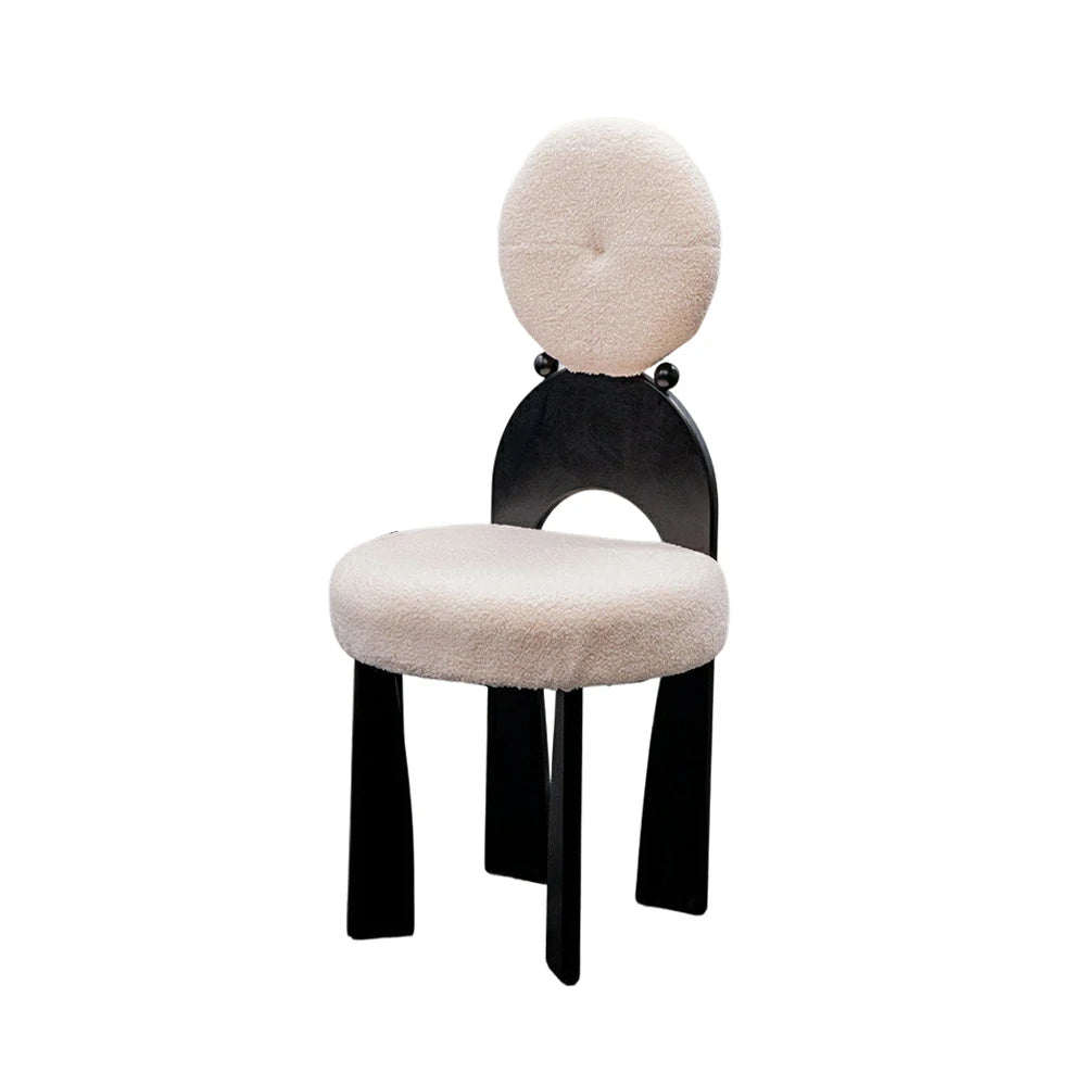 LIVARA Modern Accent Chair A Style - Rubber Wood Frame with Teddy Fabric Upholstery, Sculptural Backrest Design, Comfortable 46cm Seat Height - Ivory & Black
