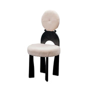 LIVARA Modern Accent Chair A Style - Rubber Wood Frame with Teddy Fabric Upholstery, Sculptural Backrest Design, Comfortable 46cm Seat Height - Ivory & Black