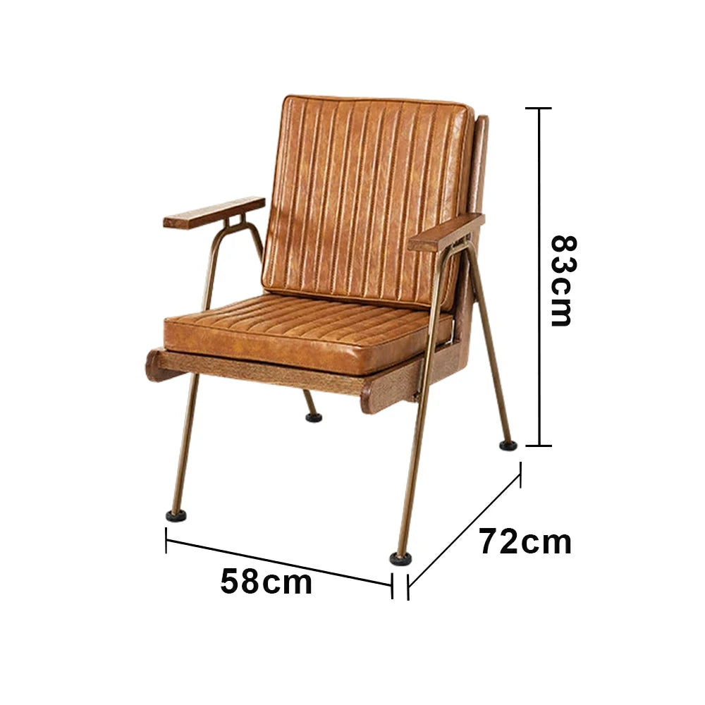 LIVARA Vintage Industrial Accent Armchair - PU Leather Upholstery with Padded Seat, Solid Wood Armrests, Sturdy Metal Frame for Living & Lounge Spaces - Brown